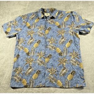 Island Shores Men's Button-Up Pineapple Print Hawaiian Shirt Blue Size XL
